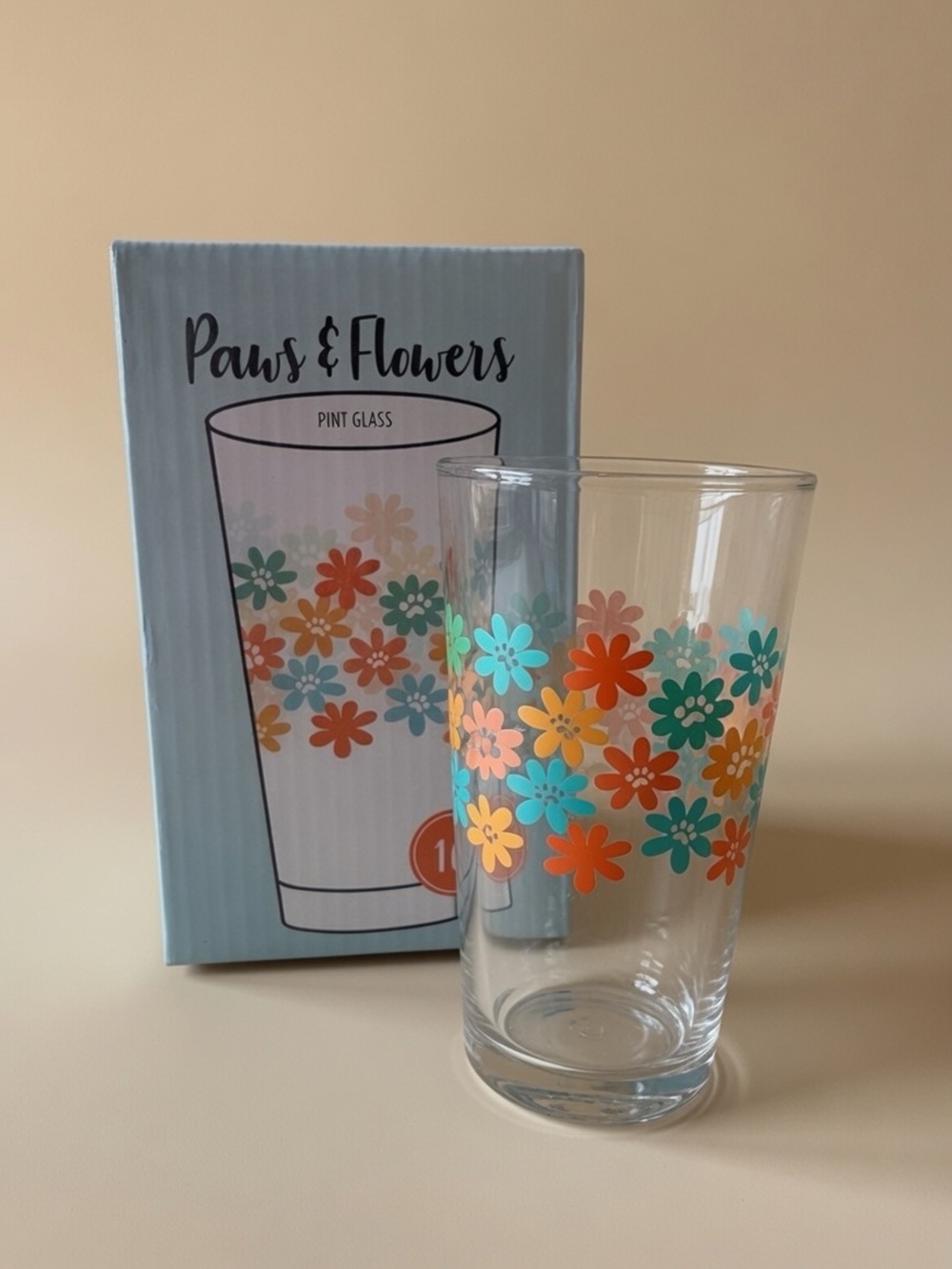 NWT CatLadyBox “Paws & Flowers” Pint Glass (16 oz)